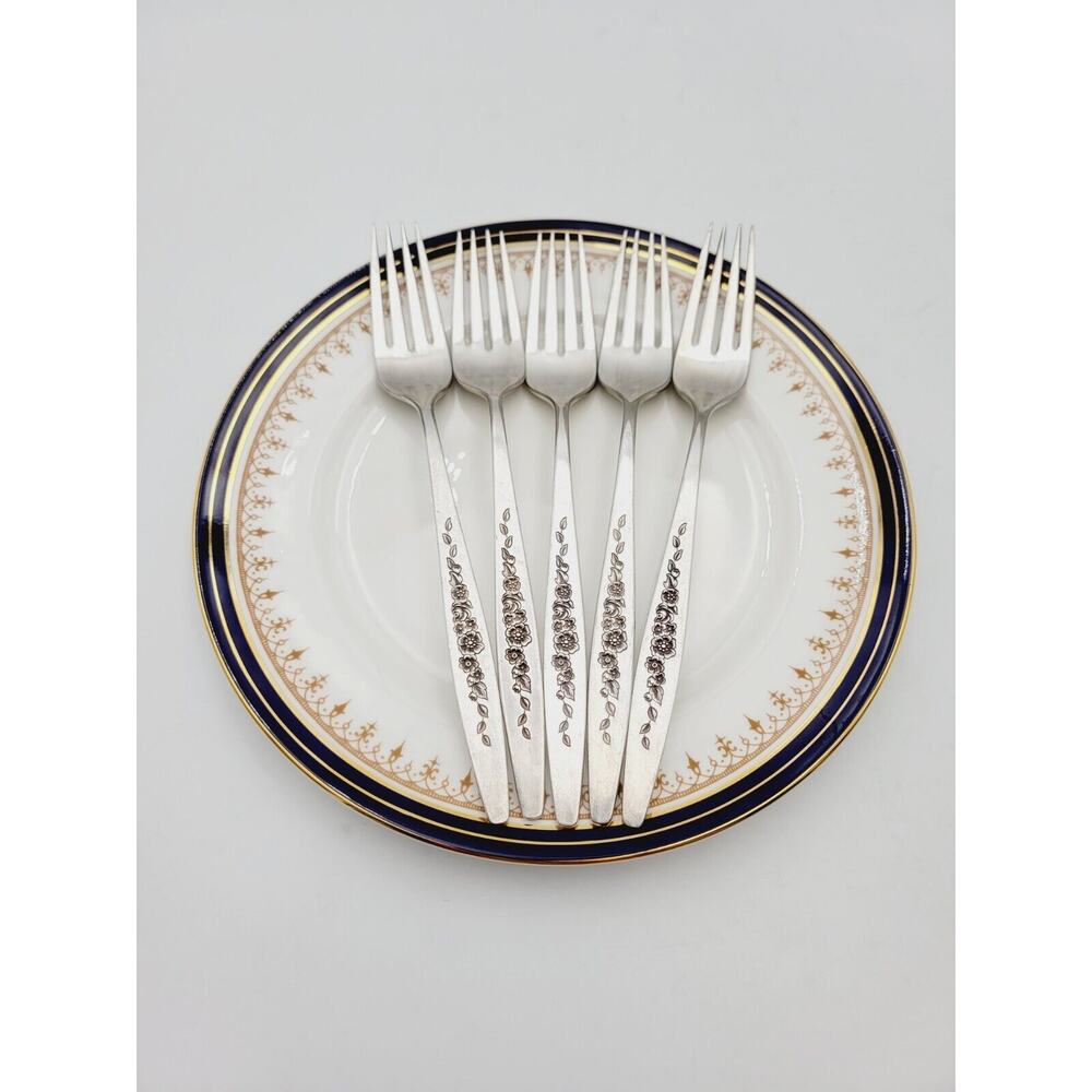 International Deep Silver LAUREL MIST Dinner Forks Set 5 Silverplate Flatware